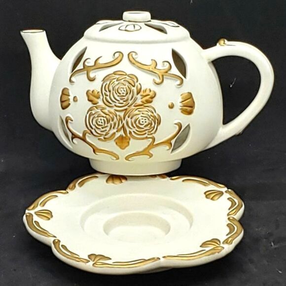 Partylite Cream Bisque Teapot Votive Candle Holder - Picture 5 of 15